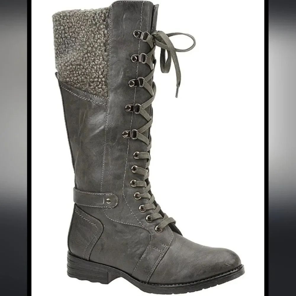 Patrizia By Spring Step Snowball Gray Tall Lace-Up Boot Sz 37-US 7